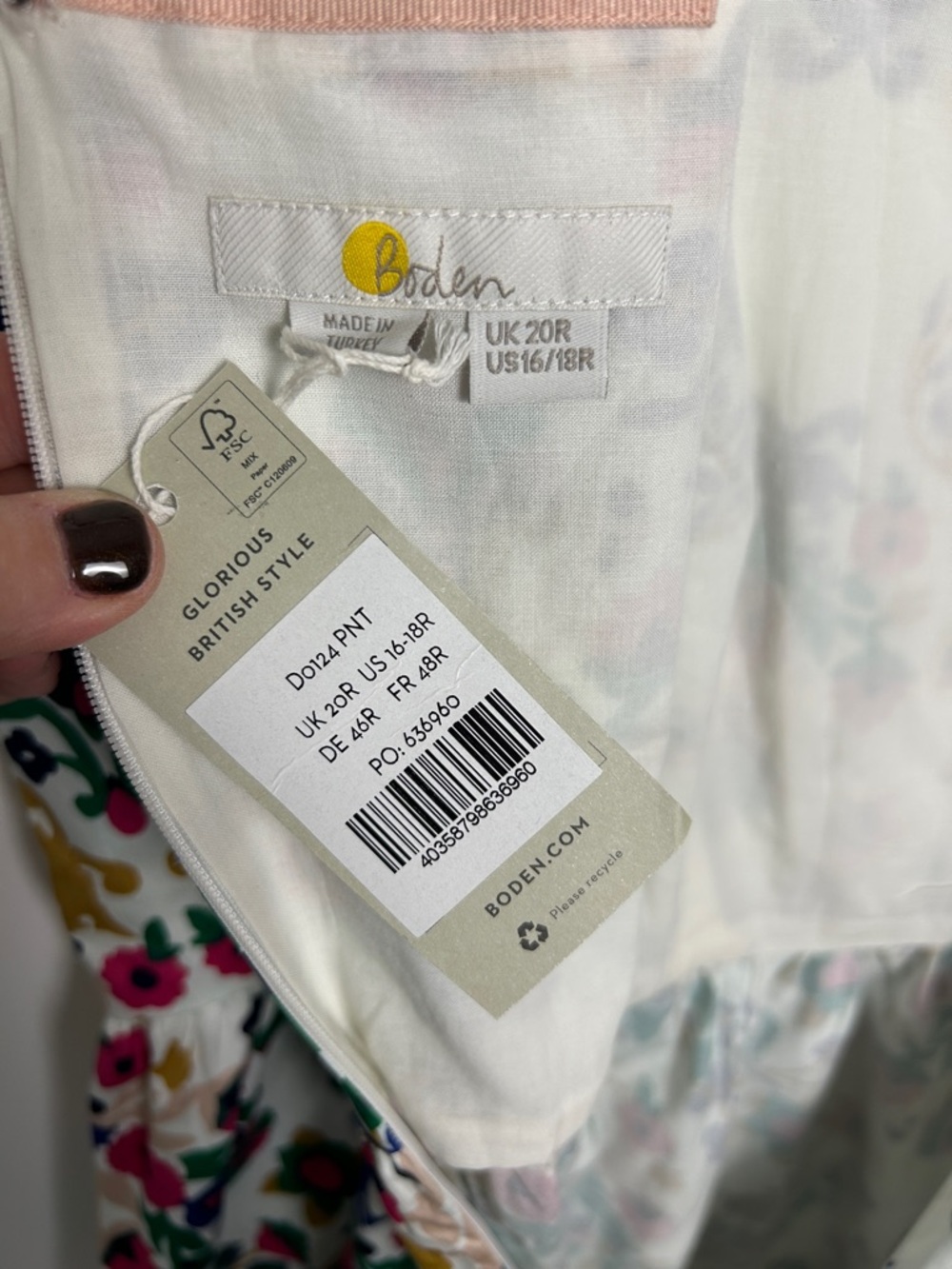 Boden NWT White Floral Midi Dress Violet Square Neck Summer Cotton Size 16 to 18 - Picture 3 of 15